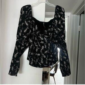 Anthropologie Black and White Floral Blouse